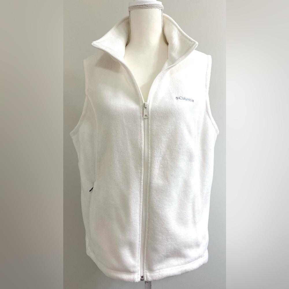 Columbia Womens XL Solid Cream Fleece Sleeveless Zip-Front Vest Classic Warm - Picture 2 of 13